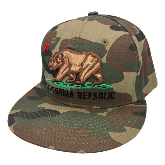California Republic Cali Bear Flag Flat Bill Snapback Cap Hat Camo Brown Bear - Picture 3 of 4